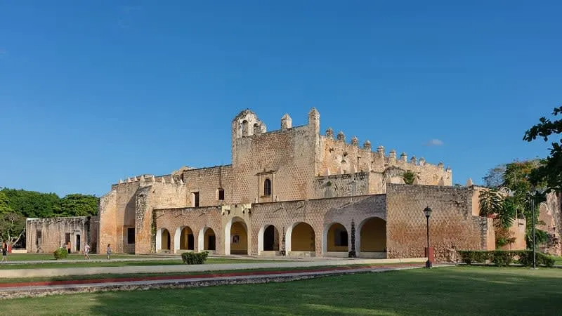 Stone arches and courtyard at the Convent of San Bernardino de Siena in Valladolid