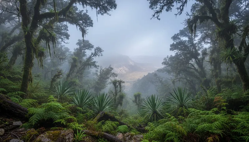 Cloud forest vegetation along a Sierra Norte trail above Oaxaca