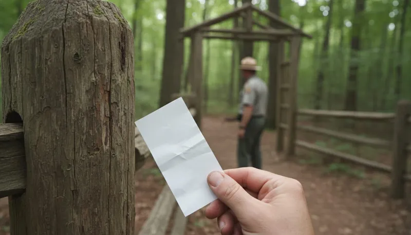 Wooden ranger booth and ticket check area at the Cuajimoloyas suspension bridge trailhead