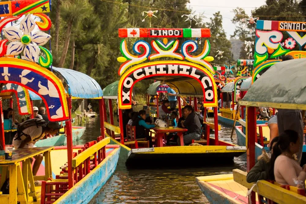 Colorful Xochimilco trajineras on the canals south of Mexico City