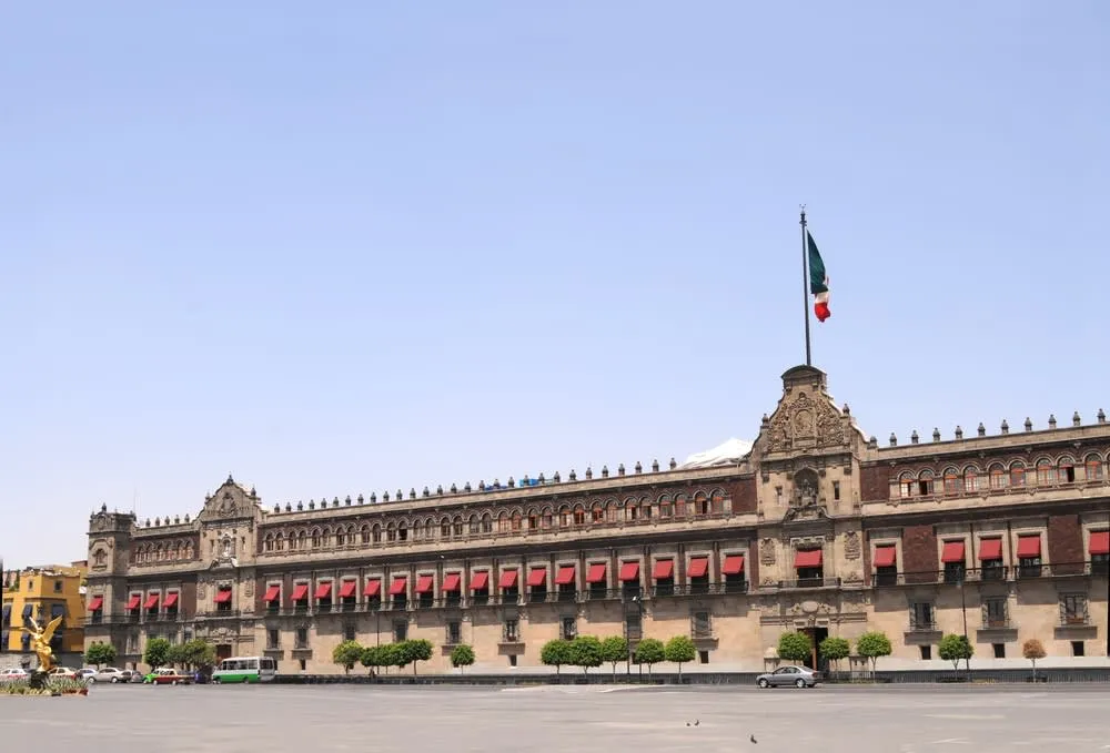 National Palace facade facing the Zocalo in Mexico City