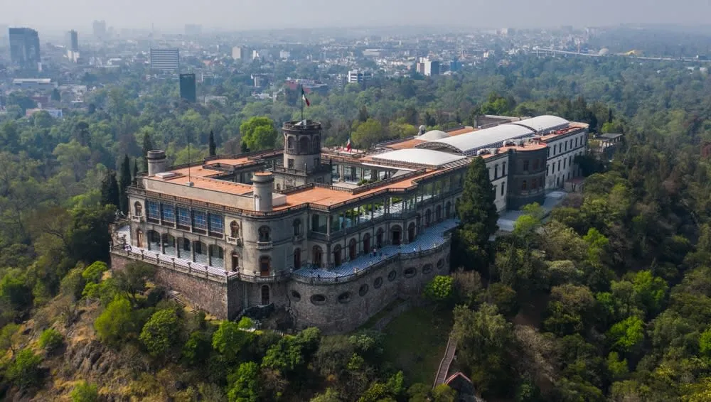 Chapultepec Castle terrace overlooking Mexico City trees