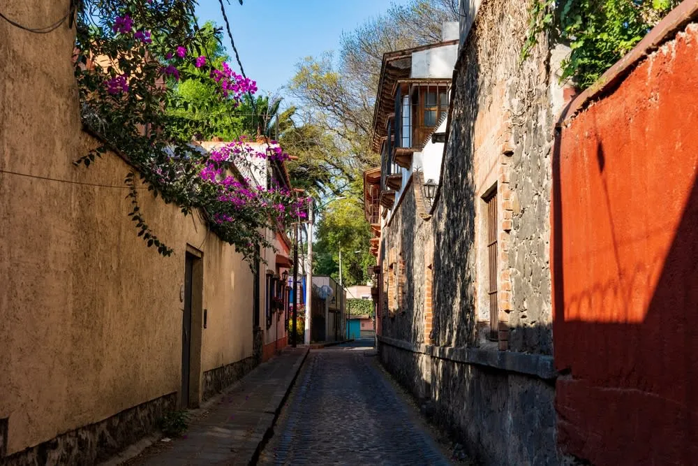Coyoacan plaza and colonial buildings in southern Mexico City