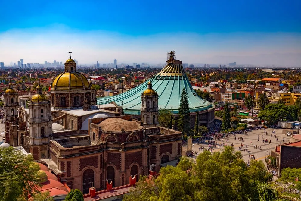 Pilgrims outside the Basilica of Our Lady of Guadalupe in Mexico City
