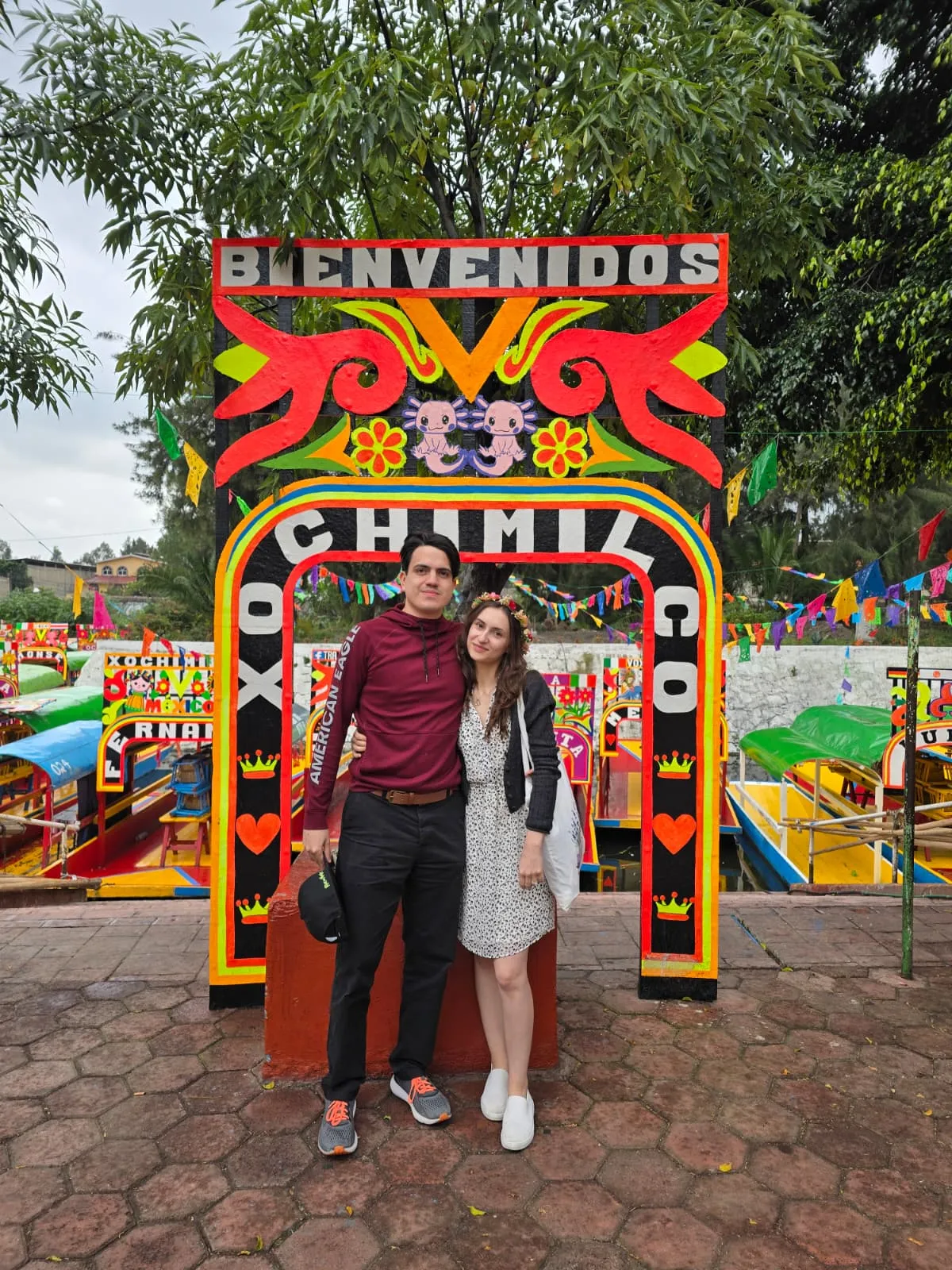 Ricardo enjoying the colorful trajineras at Xochimilco, Mexico City