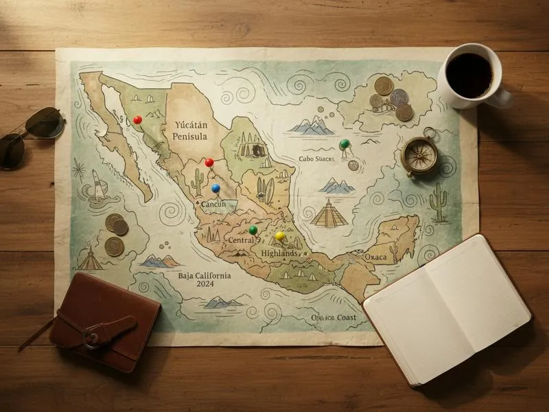 Color-coded map of Mexico showing travel advisory levels by state for 2026