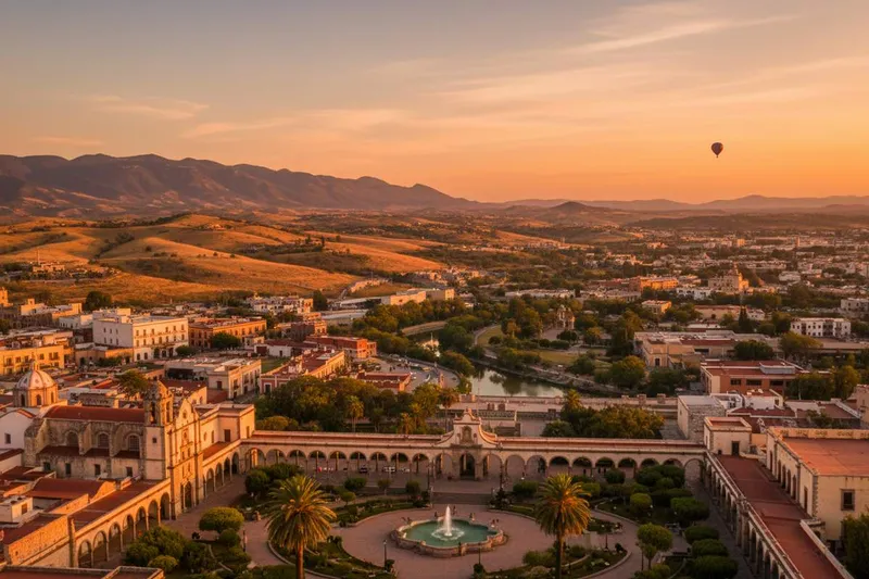 Aguascalientes historic center in warm April weather before Feria de San Marcos season