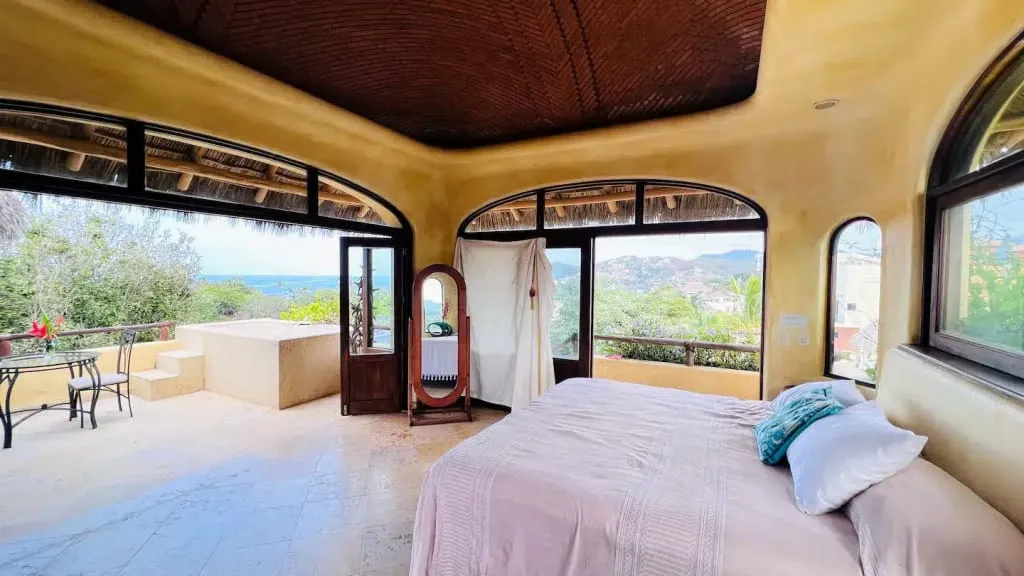 Open-air Sayulita rental living space facing the Pacific coast