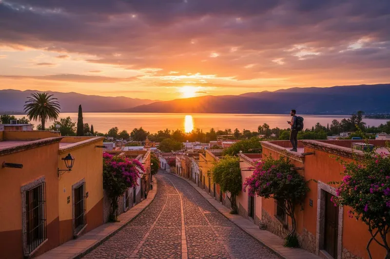 Colorful Ajijic street below the Lake Chapala hills