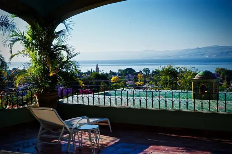 Lake Chapala shoreline below Ajijic under clear dry-season January sky