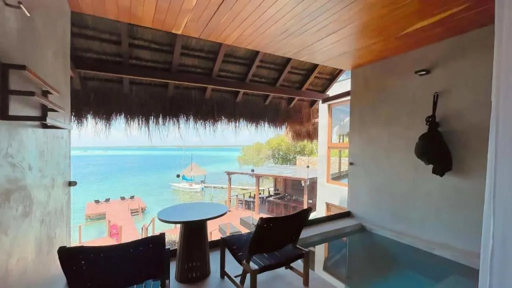 Hotel Amainah Bacalar balcony suite facing the turquoise lagoon