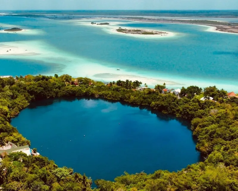Lagoon boat route near Bacalar with calm water and low shoreline views