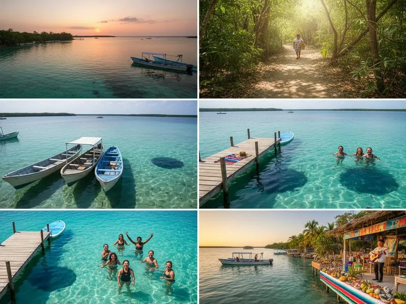 Travel route notebook beside sunglasses and a lagoon tour schedule in Bacalar