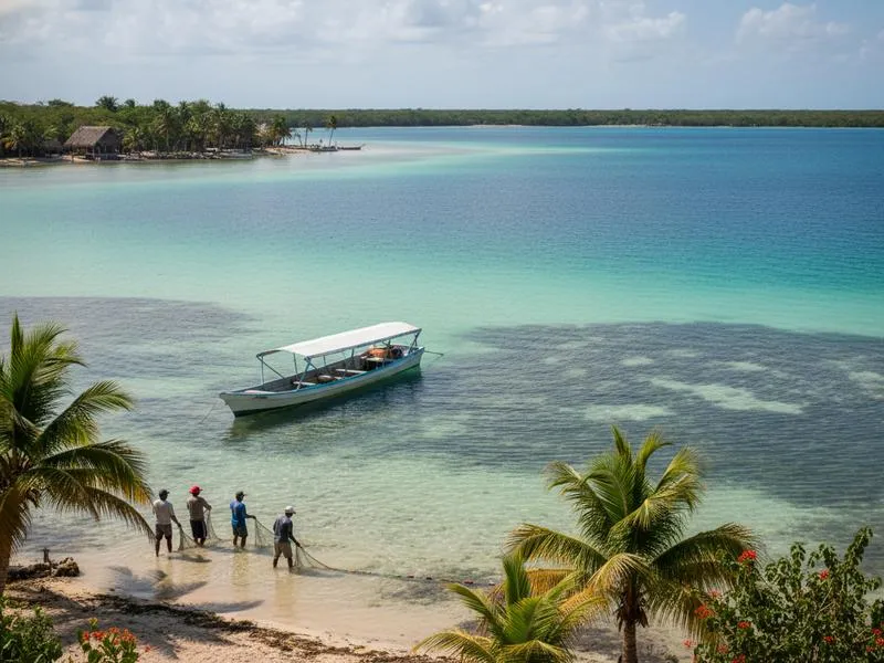 Rain clouds gathering over Bacalar Lagoon after a hot humid morning