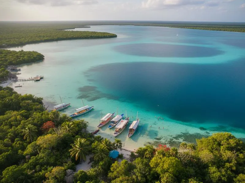Turquoise waters of Bacalar lagoon in Quintana Roo, Mexico