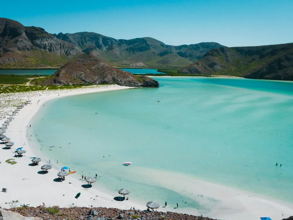 Shallow turquoise water and pale sand at Balandra Beach near La Paz