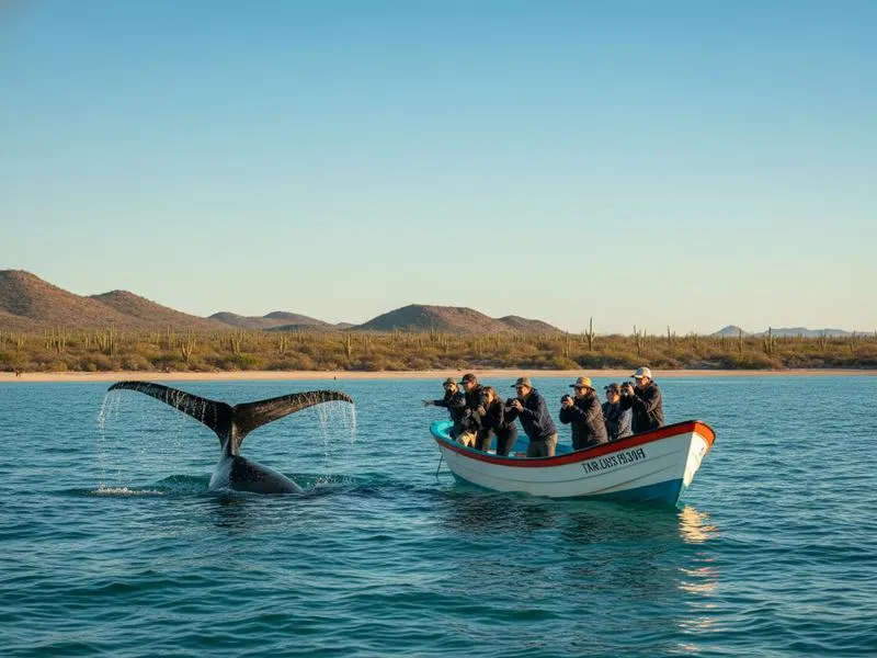 Humpback whale breaching off the coast of Baja California Sur during winter whale watching season
