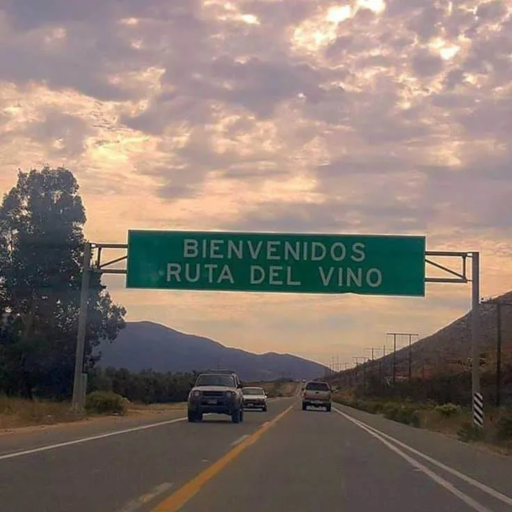 Valle de Guadalupe wine route east of Ensenada — Baja California wine country with vineyards in the valley