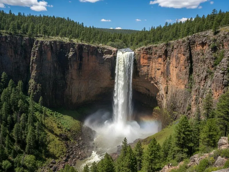 Basaseachi Falls in Chihuahua plunging 246 meters in a single vertical drop into the pine-forested canyon below