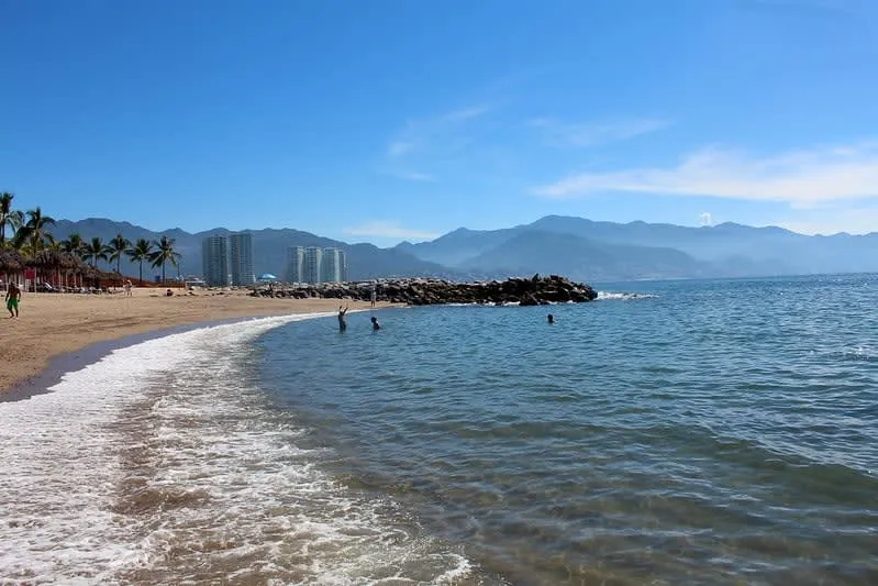 Playa El Salado shoreline near Marina Vallarta and mangrove estuary