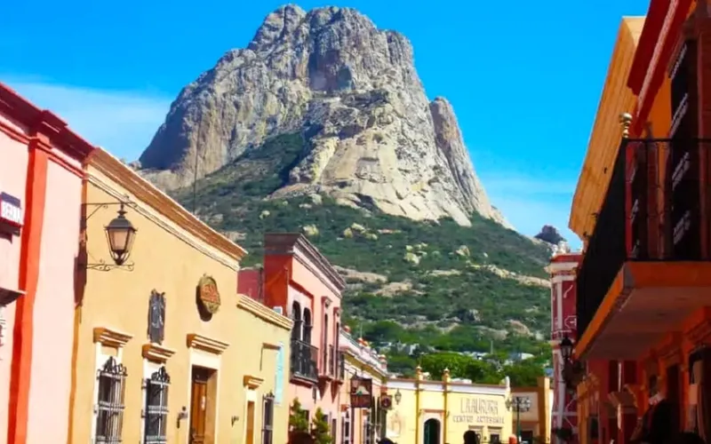 Peña de Bernal above warm Querétaro countryside in May