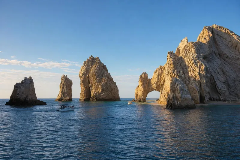 El Arco and tour boats off Cabo San Lucas during clear April weather