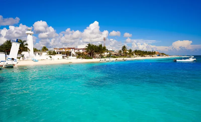 White sand Caribbean beach and turquoise water at Puerto Morelos