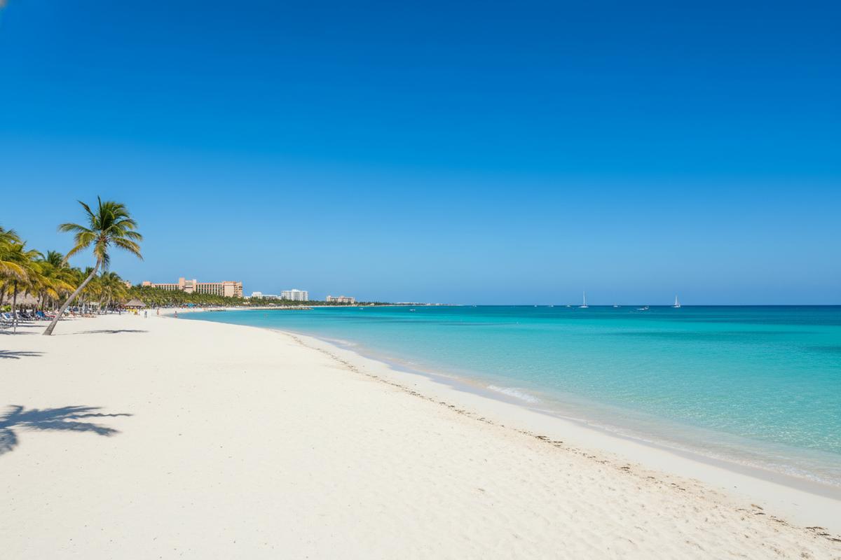 Cancun's turquoise Caribbean water in the Hotel Zone — calm, warm, and excellent for snorkeling