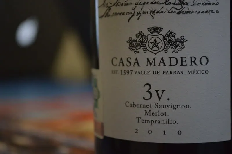 Close-up of Casa Madero wine bottle label