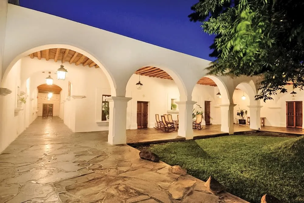 Stone arches and courtyard at Hacienda San Lorenzo winery
