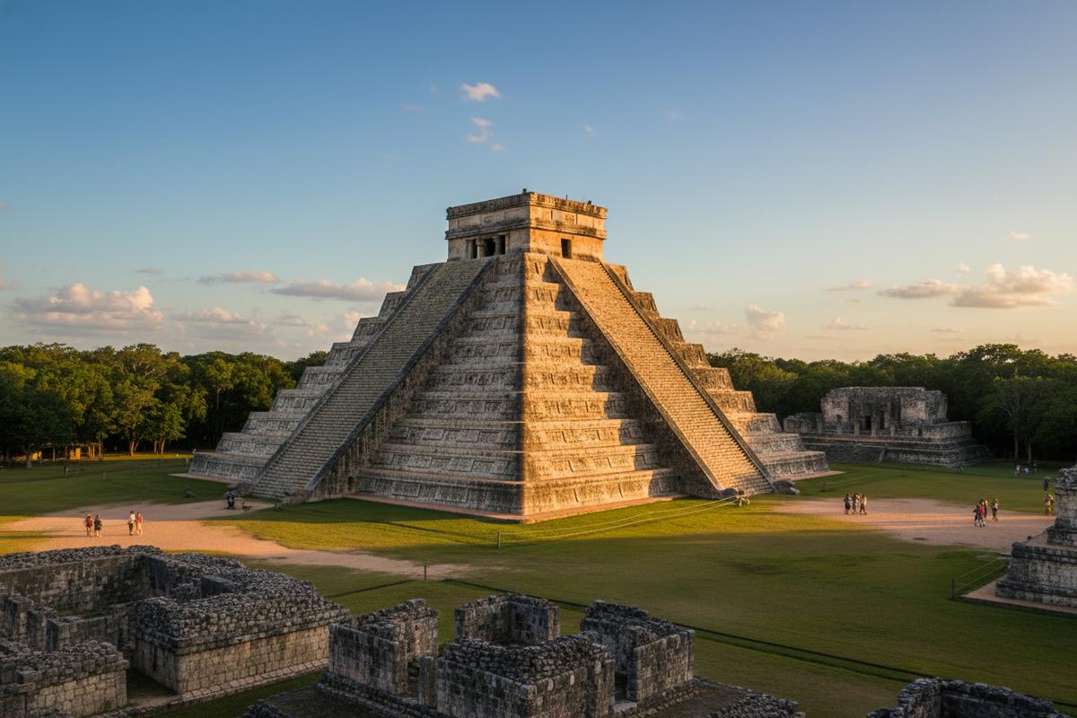 Cenote Ik Kil near Chichen Itza aerial view — circular pit cenote with long hanging vines and turquoise water with swimmers