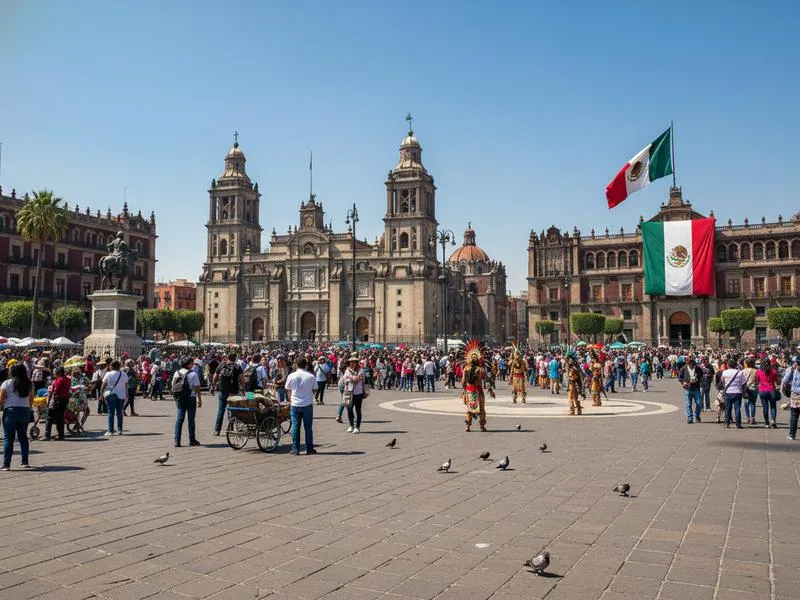 Mexico City Zocalo in December with cool dry-season weather and holiday crowds
