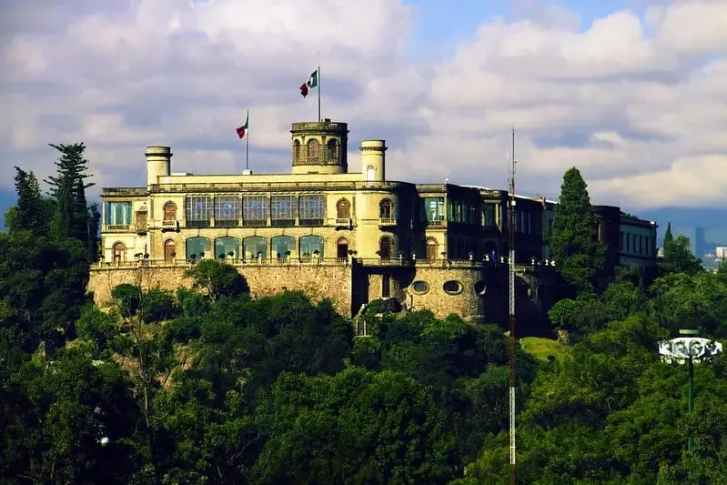 Chapultepec Castle rising above the wooded hill in Mexico City