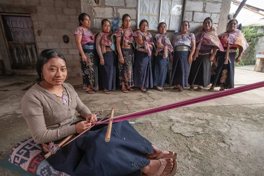Colorful floral embroidery and woven textiles from Zinacantán