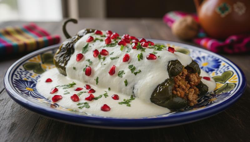 Chiles en nogada — Puebla's most famous dish, available August through October when fresh walnuts are in season