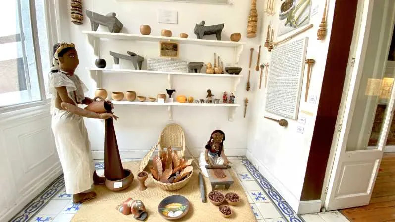 Chocolate Museum exhibit with cocoa tools and chocolate-making displays