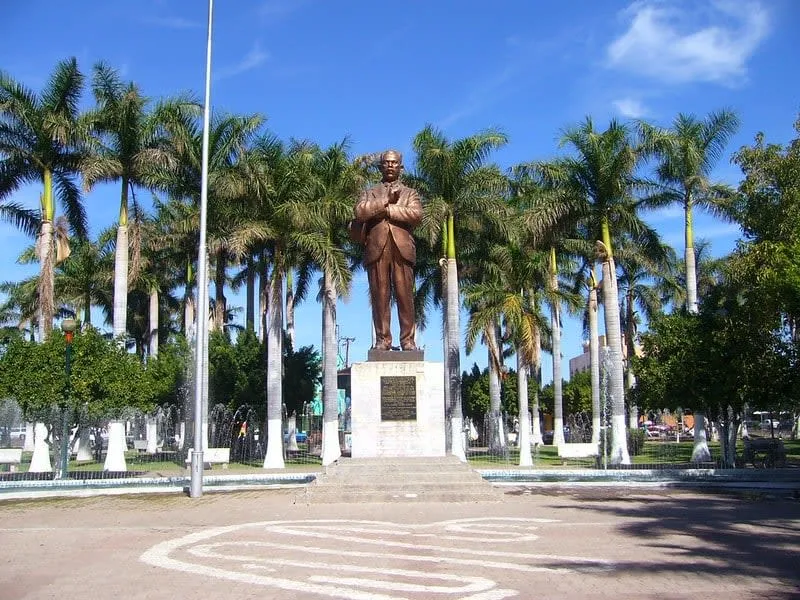 Álvaro Obregón Main Square with monumental clock tower in downtown Ciudad Obregón