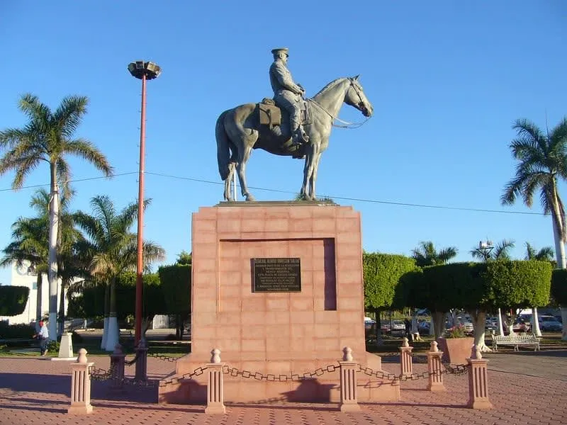 Monument to General Álvaro Obregón on horseback in the main plaza of Ciudad Obregón