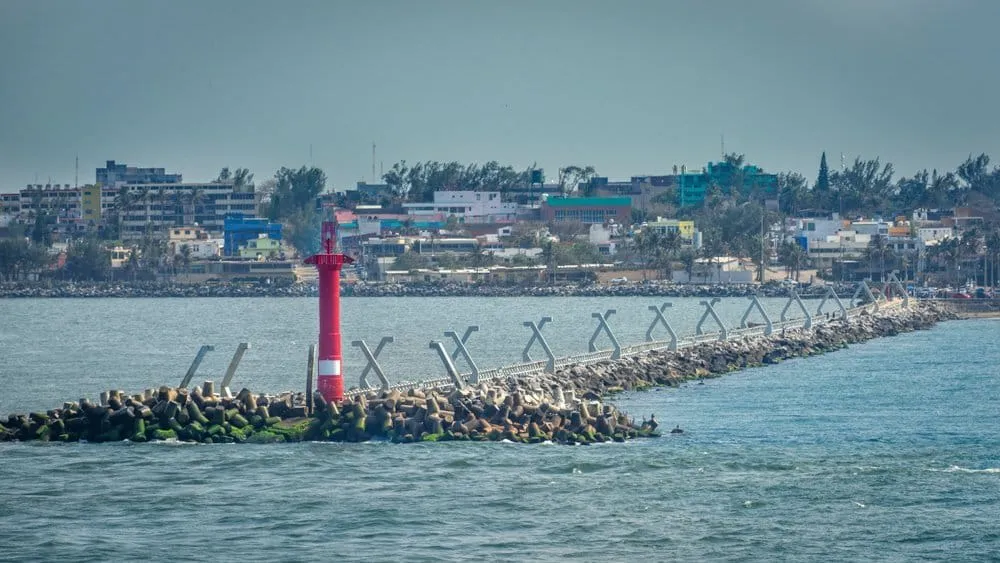 Paseo de las Escolleras 1-kilometer jetty where the Coatzacoalcos River meets the Gulf of Mexico