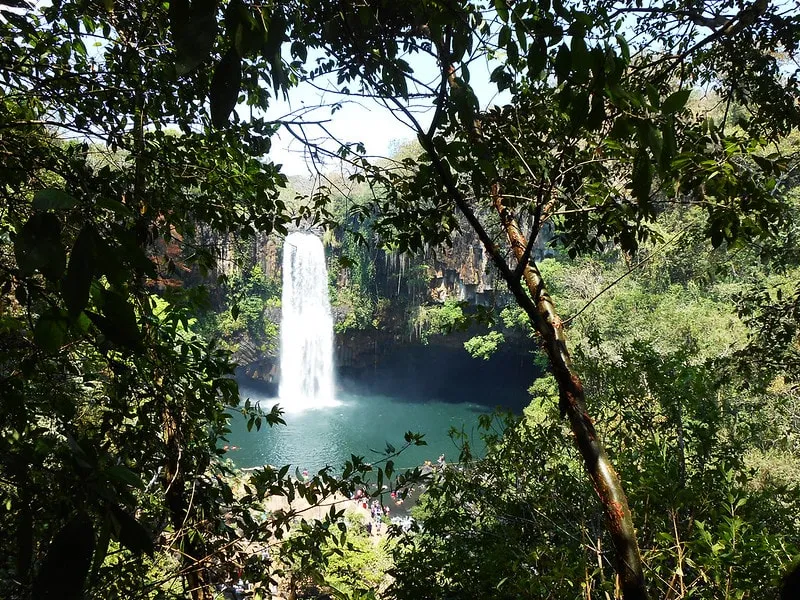 Soteapan waterfall in the Sierra de Santa Marta mountains near Coatzacoalcos Veracruz with swimming area and boat rentals