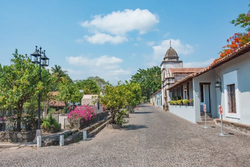 Comala Colima Mexico white colonial Pueblo Mágico village with cobblestone streets and whitewashed buildings