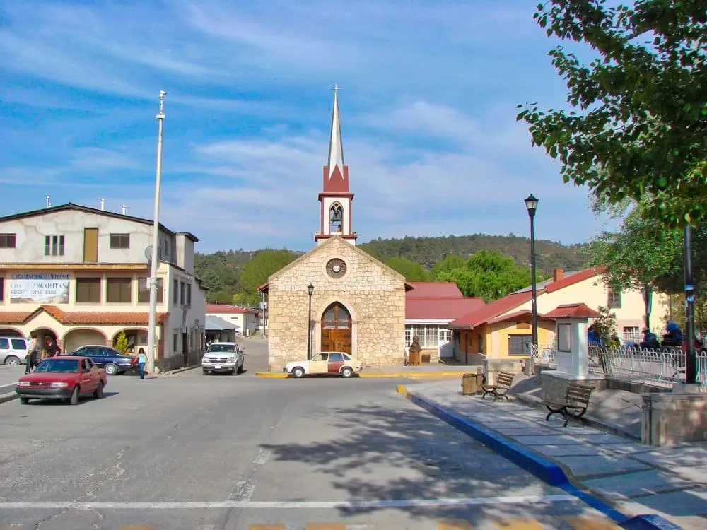 San Ignacio Mission at Creel Chihuahua showing the 18th century Jesuit colonial church in the Rarámuri village