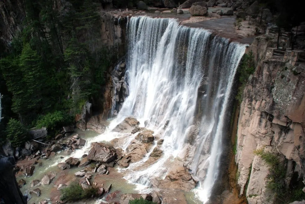 Cascada Cusarare waterfall near Creel Chihuahua surrounded by pine forest in the Sierra Tarahumara