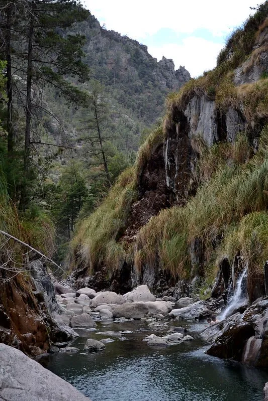 Recowata hot springs near Creel Chihuahua in the Tararecua canyon with natural thermal pools surrounded by canyon walls