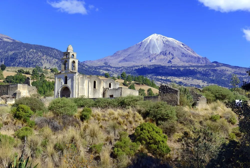 Snow on the high volcanic slopes of Pico de Orizaba in winter