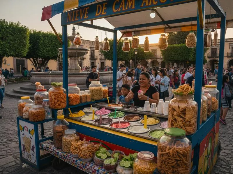 Dolores Hidalgo ice cream stand and Mexican snacks near a central plaza