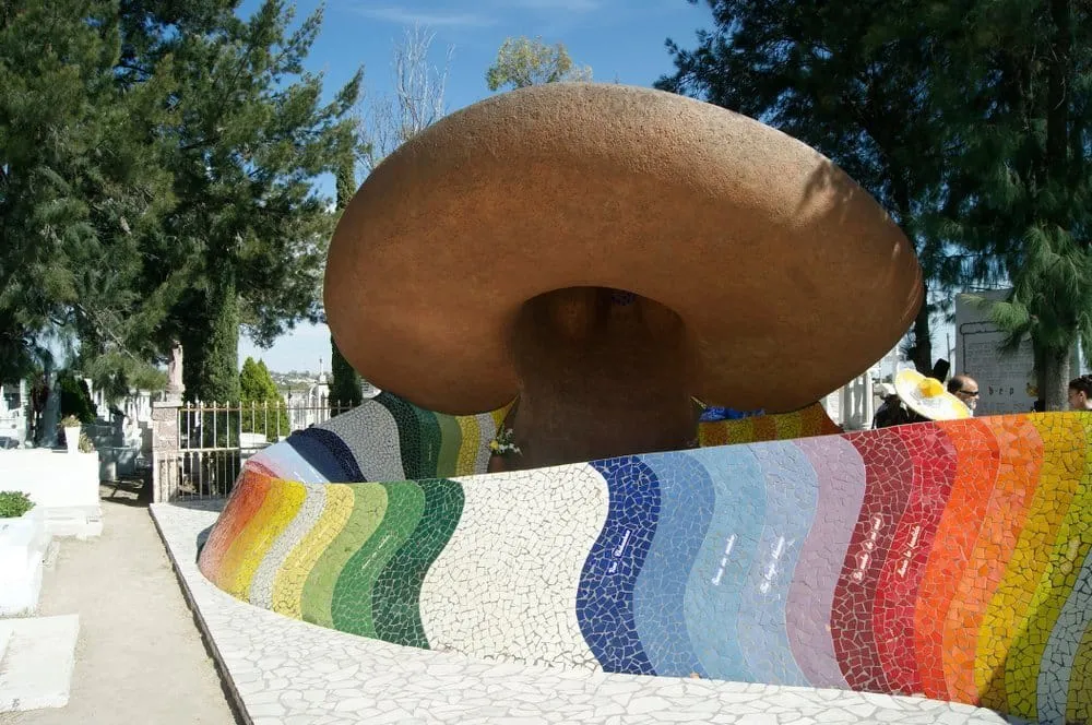 José Alfredo Jiménez museum facade with colorful memorial details near the town center