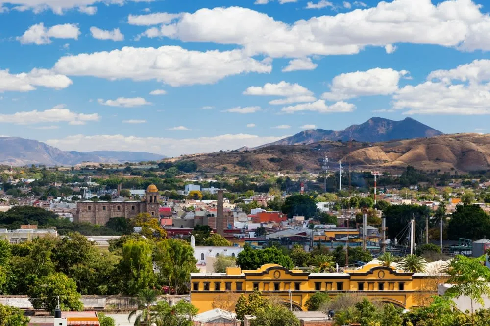 Town of Tequila Jalisco with blue agave fields — on the road between Guadalajara and Puerto Vallarta