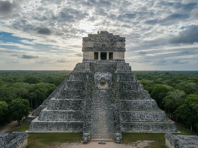 Ek Balam pyramid near Valladolid Yucatan with steep steps and jungle views from the top