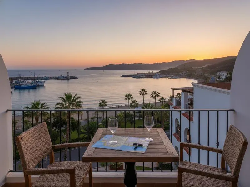 Ensenada hotel balcony facing the waterfront before a Valle de Guadalupe wine day